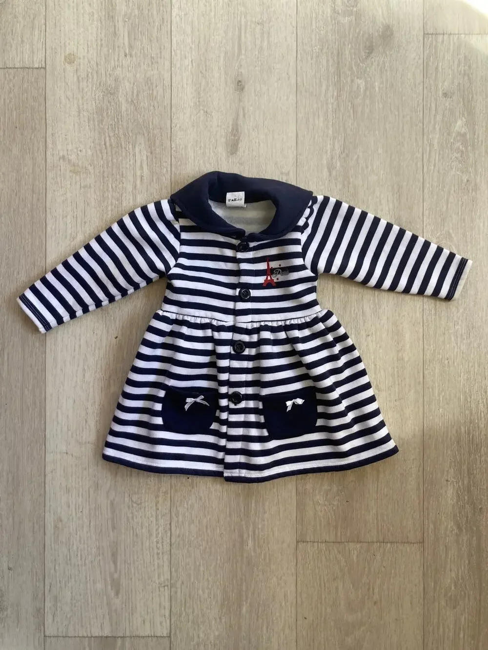Tim Pouce Navy & White Striped Toddler Coat, Size 18M